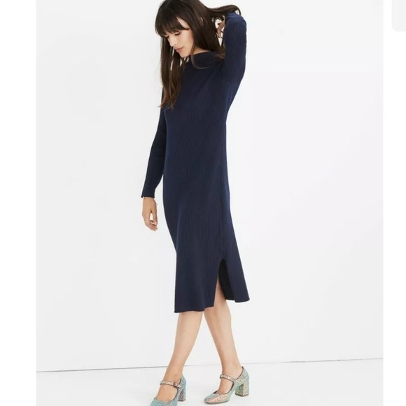 Madewell Ribbed Navy MIDI Dress - Picture 1 of 10